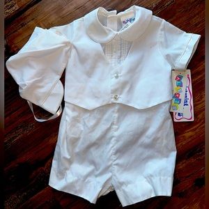Vtg Alexis 80s/90s Boys white baptism/Easter suit outfit w/ hat 24 mos.